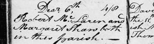 Robert Maclaren & Margaret Shaw Marriage record 6 Dec 1807